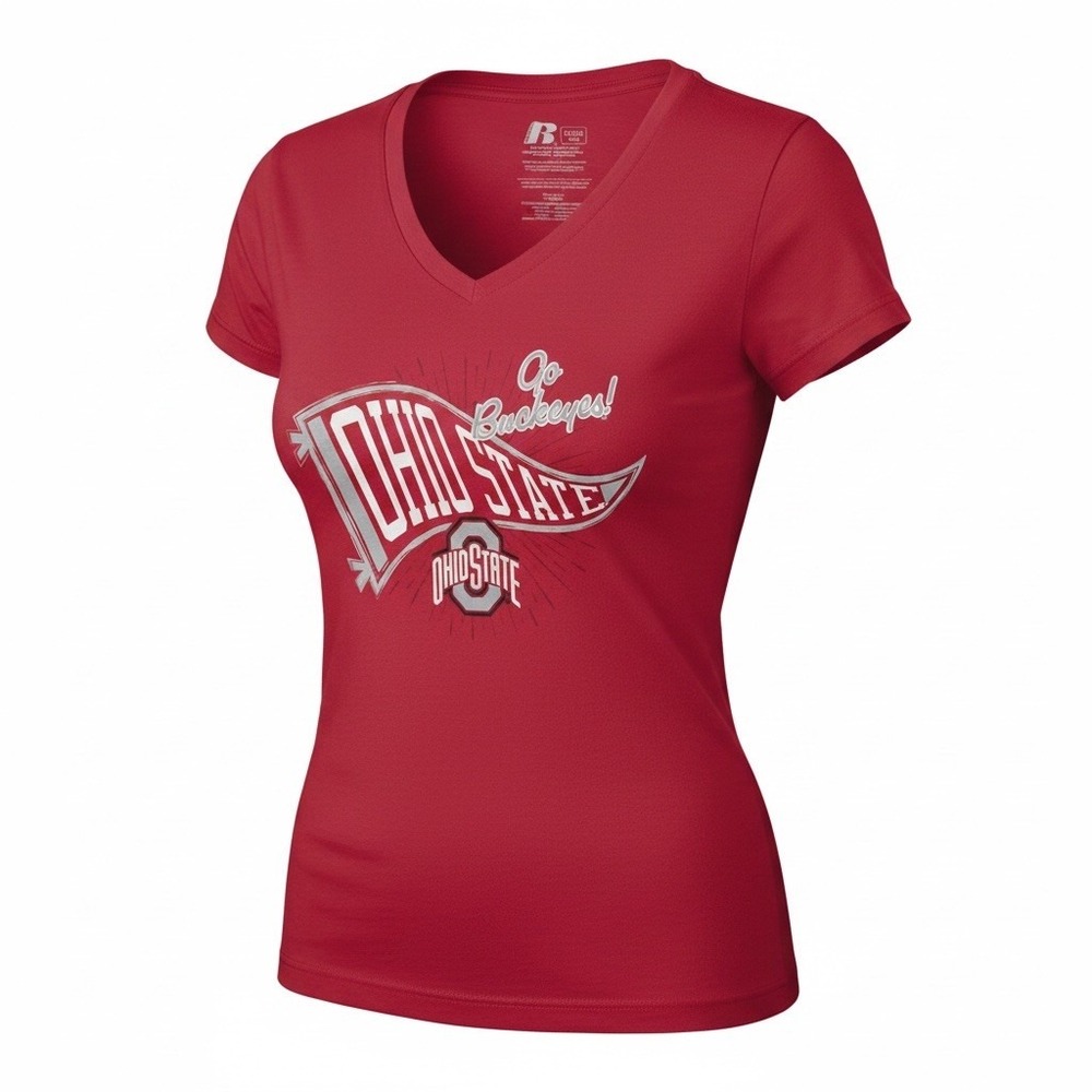 Ohio State Buckeyes Women's Pink V-Neck Graphic T-Shirt Size S NCAA Go Buckeyes